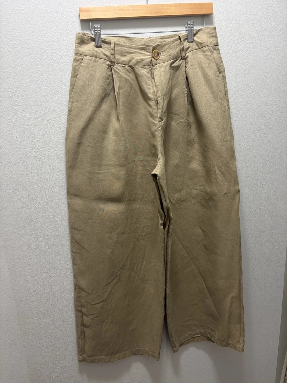 Zara Wide Leg Taupe Linen Trousers